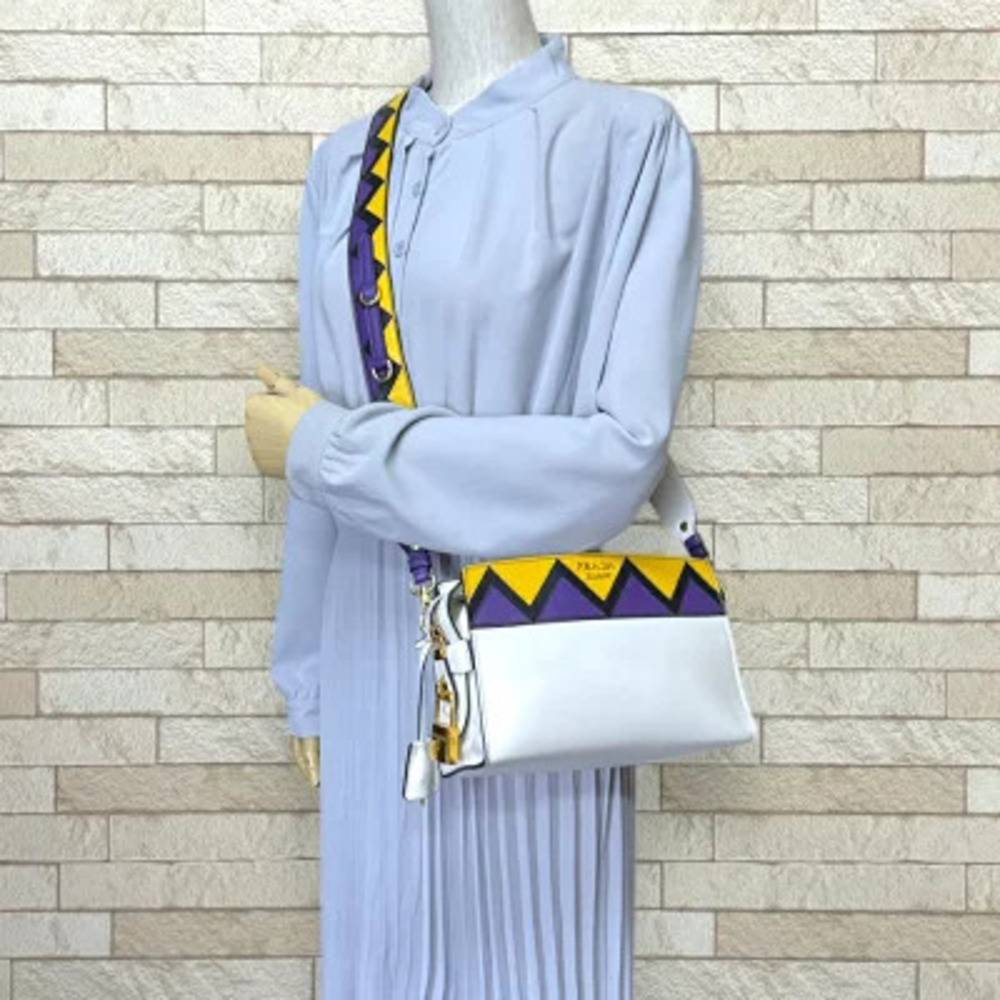 Prada yellow white Esplanade leather bag body chevron shoulder purple